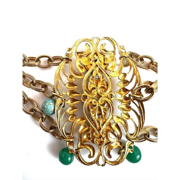 Vintage Napier cabochon gold tone and stone chain belt - Picture 9 of 12